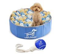 Wild Whimsy Piscina de pelotas para perros, paquete combinado de 32 pulgadas, pequeño pozo de pelotas plegable para perros con cuerda de juguete de bola de remolque, corralito para interiores y
