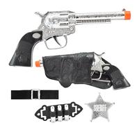 Wild Wild West Cowboy Sheriff Twin Gun Dress Up Set completo con cinturón de funda con dos pistolas de juguete, balas e insignia, juego de rol para niños