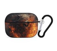 Wild Wolf in The Fire - Funda protectora para AirPods Pro con anillo de llavero de PC, funda protectora rígida para AirPods Pro 2nd para mujeres y hombres, funda de protección contra caídas completas