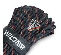WILDAIR Paracord Survival Paracord Parachute Fire Cord Survival Ropes 4-in-1 5/32" Diameter U.S. Military Type III with Integrated Fishing Line, Fire-Starter Tinder (Black Red 100FT)