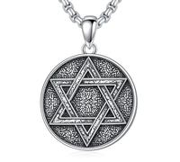 Wildari Collar de estrella de David de plata de ley 925 con colgante de estrella judía para hombres y mujeres con cadena de acero inoxidable, Plata esterlina, No es una piedra preciosa