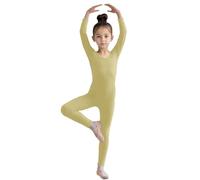 Wildarms Body de manga larga para niñas, leotardo de cuerpo completo para ballet, gimnasia, actuación, disfraces (Beige, 7-9)