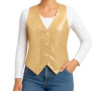 Wildarms Chaleco de Lentejuelas para Niños Unisex - Chaleco Brillante Infantil para Baile, Teatro, Espectáculos, Fiestas y Disfraces (FR/ES, Edad, 8 años, Regular, Dorado)
