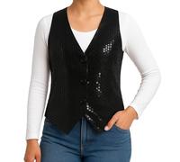 Wildarms Chaleco de Lentejuelas para Niños Unisex - Chaleco Brillante Infantil para Baile, Teatro, Espectáculos, Fiestas y Disfraces (FR/ES, Edad, 6 años, Regular, Negro)