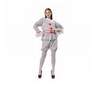 Wildarms Disfraz de payaso gris para mujer para Halloween, carnaval, cosplay con volantes y pompones naranjas, estilo circo, traje de payaso para adulto. (M)