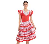 Wildarms Disfraz de Sevillana Mujer - Vestido Flamenca Adulto con Volantes y Lunares - Traje Tradicional Andaluz para Feria, Flamenco y Carnaval (L)