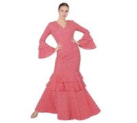 Wildarms Disfraz Flamenca Mujer Talla Única Traje Sevillana con Volantes para Feria de Abril y Baile Flamenco Disfraz Gitana Andaluz (FR/ES, Letras, S, M, Regular, Regular, Rojo (Puntos Blancos))