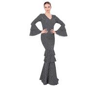 Wildarms Disfraz Flamenca Mujer Talla Única Traje Sevillana con Volantes para Feria de Abril y Baile Flamenco Disfraz Gitana Andaluz (FR/ES, Letras, S, M, Regular, Regular, Negro (Puntos Blancos))