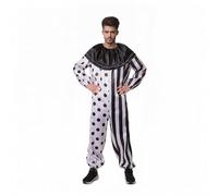 Wildarms Disfraz payaso arlequín adulto unisex blanco-negro, mono satén con cuello volante, mitad rayas mitad lunares; Halloween, Carnaval, fiestas temáticas, teatro, circo, Pierrot terror (L)