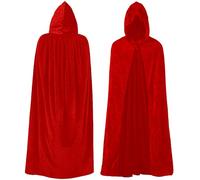 Wildarms Impresionante Capa Gótica de Terciopelo con Capucha - Para Bruja, Vampiro o Maga - Halloween, Navidad, Cosplay, Bailes y Fiestas de Disfra (rojo, 140cm)
