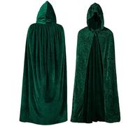 Wildarms Impresionante Capa Gótica de Terciopelo con Capucha - Para Bruja, Vampiro o Maga - Halloween, Navidad, Cosplay, Bailes y Fiestas de Disfra (verde, 140cm)