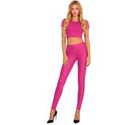 Wildarms Leggings Mujer en Microfibra Opaca - Blanco y Negro Multiusos Cosplay, Halloween y Bail (FR/ES, Letras, S, M, Regular, Regular, Fucsia)