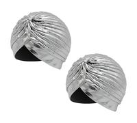 Wildarms Turbantes Plisados Unisex, Pack de 2, Gorro Árabe/Indio para Carnaval, Fiesta, Disfraces y Festivales (Plateado)