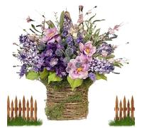 Wildflower Basket Wreath - PVC 40x25cm | Front Door, Spring Wreath | Pink Berry Wildflower Basket Wreaths For Farmhouse, Holiday, Seasonal Welcome Sign, Home Decoration