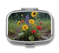 Wildflowers - Pastillero de viaje con 2 compartimentos semanales con espejo, contenedor de medicamentos para un día, organizador de medicamentos para bolso, bolsillo o cartera