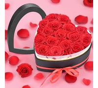 WildFun 16 Forever Real Rose Corazón Caja, Eterno Preservado Flores Rosas Rojas, Rosa Regalos para Ella Mujer Esposa Novia en el cumpleaños, Aniversario, Día de San Valentín, Día de la Madre, Navidad
