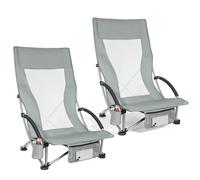 WildFun 2 sillas de playa plegables bajas, ligeras y portátiles, con respaldo alto, soporte para bebidas, soporta hasta 180 kg, para viajes, exteriores, barbacoas, pícnic, festivales (2 unidades, gris