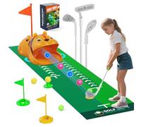 WildFun Juego de minigolf para niños, Juego de Golf para Interior y Exterior de 18 Piezas con 3 Palos de Golf de Colores, 8 Pelotas y Alfombrilla de Golf para niños