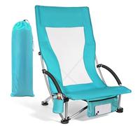 WildFun Silla de playa plegable baja, ligera y portátil, con respaldo alto, soporte para bebidas, soporta hasta 180 kg, para viajes, exteriores, barbacoas, pícnic, festivales (1 unidad, azul)
