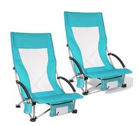 WildFun Silla de playa plegable, silla portátil de camping y pesca con respaldo alto, portavasos, soporta 180 kg para viajes, al aire libre, barbacoa, picnic, festival (2 unidades, azul)