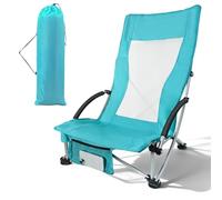 WildFun Silla de playa plegable, silla portátil de camping y pesca con respaldo alto, portavasos, soporta 180 kg para viajes, al aire libre, barbacoa, picnic, festival (1 unidad, azul)