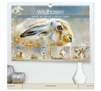 Wildhasen. Meister der Tarnung in offener Feldflur (hochwertiger Premium Wandkalender 2027 DIN A2 quer), Kunstdruck in Hochglanz: Malerische Bilder von schönen Feldhasen in der freien Natur