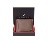 WildHorn Cartera de cuero de grano superior para hombre, 9 ranuras para tarjetas, 2 divisas y 2 compartimentos secretos, 1 cremallera y 3 ranuras para tarjetas de identificación, Marrón, Clásico