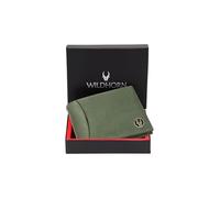 WildHorn Cartera de cuero de grano superior para hombre, 9 ranuras para tarjetas, 2 divisas y 2 compartimentos secretos, 1 cremallera y 3 ranuras para tarjetas de identificación, Green Hunter, Clásico