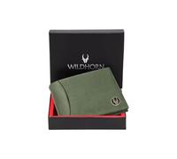 WildHorn Cartera de cuero de grano superior para hombre, 9 ranuras para tarjetas, 2 divisas y 2 compartimentos secretos, 1 cremallera y 3 ranuras para tarjetas de identificación, Green Hunter, Clásico