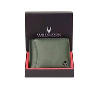 WildHorn Cartera de cuero de grano superior para hombre, 9 ranuras para tarjetas, 2 divisas y 2 compartimentos secretos, 1 cremallera y 3 ranuras para tarjetas de identificación, Verde, Clásico