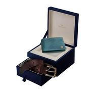 WildHorn Cesta de regalo para hombre, cartera de cuero y cinturón, juego de regalo para amigo, novio, marido, padre, hijo, etc, NUEVO CAZADOR AZUL, Contemporáneo