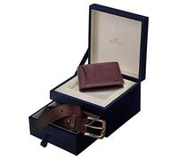 WildHorn Cesta de regalo para hombre, cartera de cuero y cinturón, juego de regalo para amigo, novio, marido, padre, hijo, etc, NUEVO BOMBAY MARRÓN, Contemporáneo