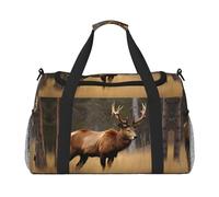 Wildlife - Bolsa de viaje con estampado de ciervo y alce, bolsa de fin de semana, bolsa de entrenamiento, bolsa de yoga, bolsa de lona para artículos personales para Audlts, Black, Talla única