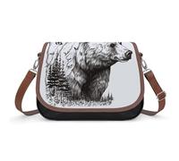 Wildlife - Bolso bandolera de piel con diseño de oso dibujado a mano para mujer, bandolera de piel ajustable y extraíble, bolsas de manos libres