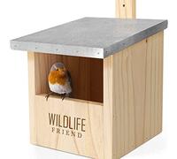 WILDLIFE FRIEND | Caja Nido para Colirrojo & Co de Madera Maciza - con Techo de Metal - Atornillada y Resistente a la Intemperie, Casa de Pájaros e incubadora para Criadores Especializados