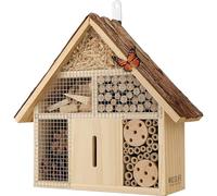 WILDLIFE FRIEND I Hotel para Insectos con Techo de Corteza, Madera sin Tratar, Casita para Insectos Hecha de Madera Natural, para Abejas, Mariquitas y Mariposas (Pequeño)