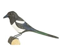 Wildlife Garden - WG4456 - pájaro decorativo, urraca, madera, tallada a mano, 33 x 5,8 x 13,5 cm