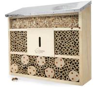 WILDLIFE HOME Bienenhotel - Hotel para insectos con techo de metal, sin tratar, colmenar de madera maciza para abejas, mariquitas y crisopas, casa de insectos, ayuda para anidación, hotel para colgar