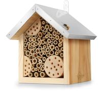 WILDLIFE HOME Hotel de abejas con techo de metal, hotel de insectos de abejas silvestres, ya montado de madera de pino y 100% resistente a la intemperie, sin tratar, hotel de insectos, ayuda para