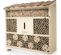 WILDLIFE HOME Hotel para insectos con techo de corteza I Sin tratar, casa de abejas de madera maciza para abejas, mariquitas y crisopas, casa de insectos I Nido para colgar hotel para insectos