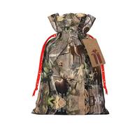 Wildlife Hunting Deer Bear Elk Print Christmas Bags with Drawings, Christmas Treat Pouches, Party Favor Bags M