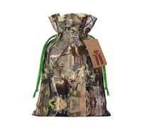 Wildlife Hunting Deer Bear Elk Print Christmas Bags with Drawings, Christmas Treat Pouches, Party Favor Bags M