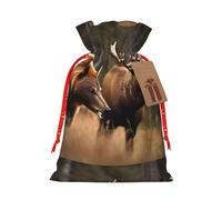 Wildlife Hunting Deer Bear Elk Print Christmas Packing Cloth Bag with Drawstring Reusable Food Storage Bag Decoration Bag