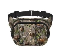 Wildlife Hunting Deer Bear Elk Print Fashion Waist Packs Square Layer Waist Bag Black Belt Bag with Adjustable Strap, Negro -, Talla única