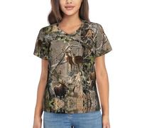 Wildlife Hunting Deer Bear Elk Print Lightweight Casual Summer Fashion Trend - Camiseta de manga corta para mujer, Negro, S