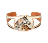 Wildlife - Pulsera ajustable con puños anchos, cónica con corte en forma de escudo como un escudo de caballero, joyería de cobre hecha a mano