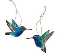 WILDLIFEGARDEN WG4674 DecoBird Colibri - Juego de 2 pájaros decorativos tallados a mano de madera