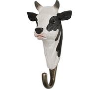 WILDLIFEGARDEN Wildlife Garden WG515 - Gancho de madera y metal tallado a mano, diseño de vaca, color negro y blanco