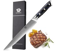 WILDMOK Cuchillo de trinchar Damasco, cuchillo de carne profesional afilado de 22cm, cuchillo de cocina multifuncional hecho de acero japonés Super VG10 con mango de espiga completa