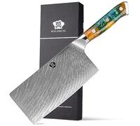 WILDMOK Cuchillo para cortar verduras - Hoja de Damasco forjada con núcleo de acero japonés VG 10 de 22cm, mango de acero inoxidable, hoja resistente para el hogar, cocina y restaurante